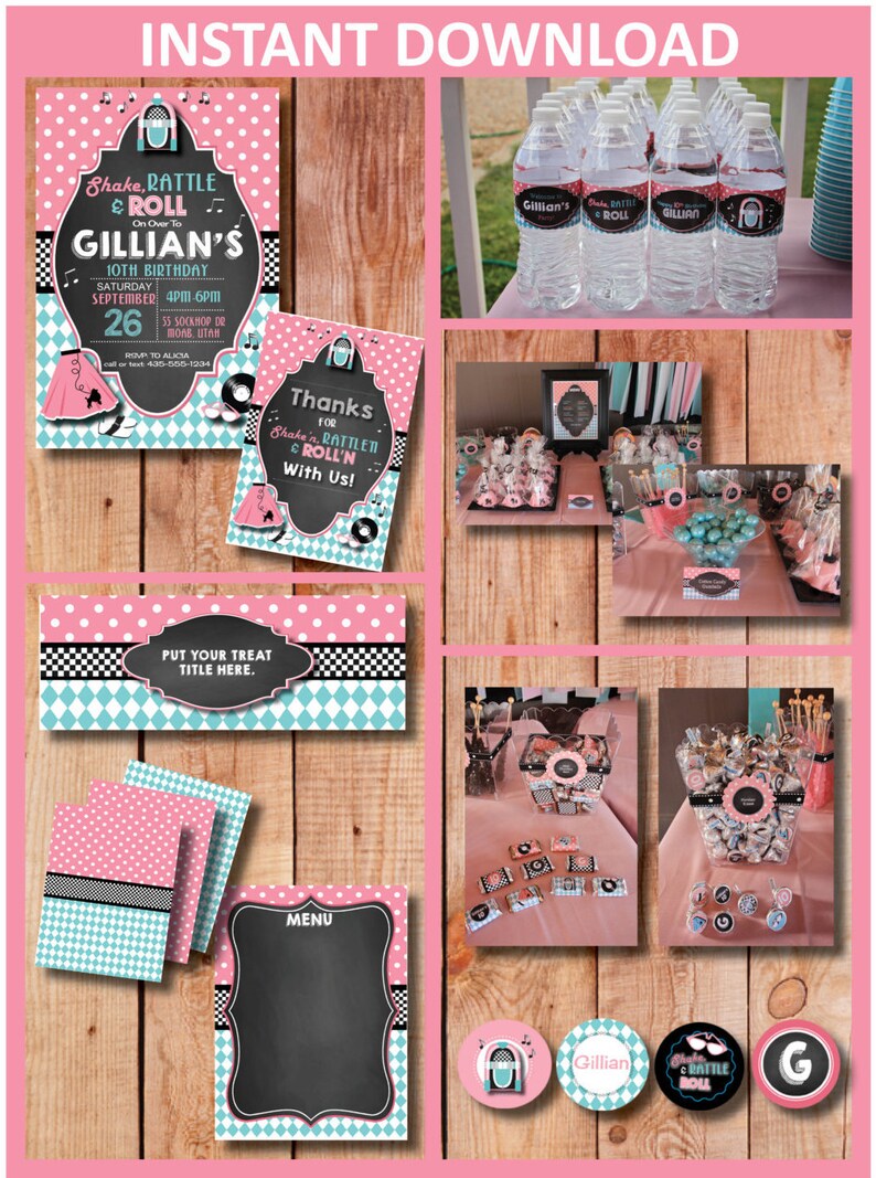 50's Style Retro Customizable Party Pack - Printable With EDITABLE Text ...