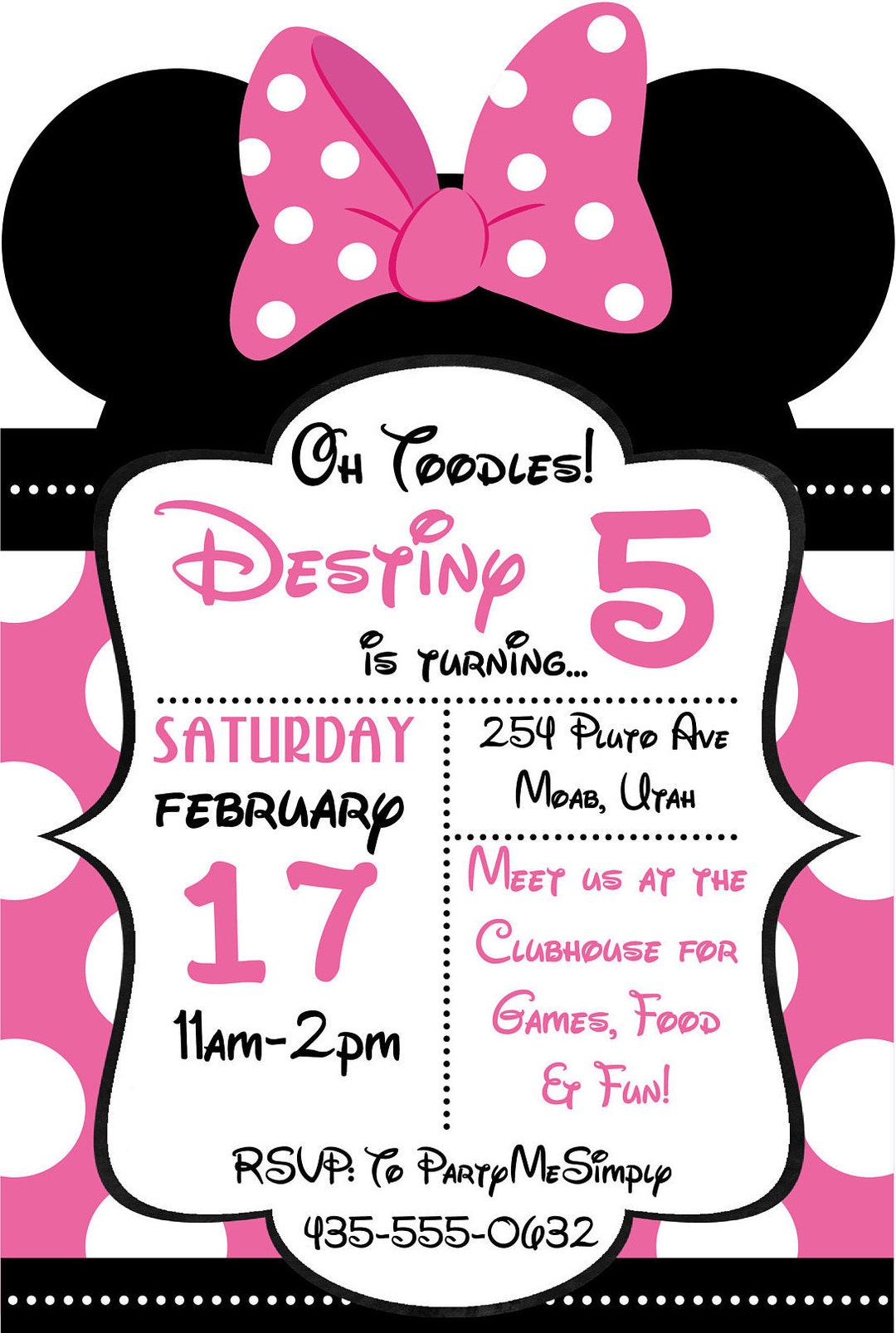 Minnie Customizable 4x6 Invite - Printable With EDITABLE Text - You Can ...