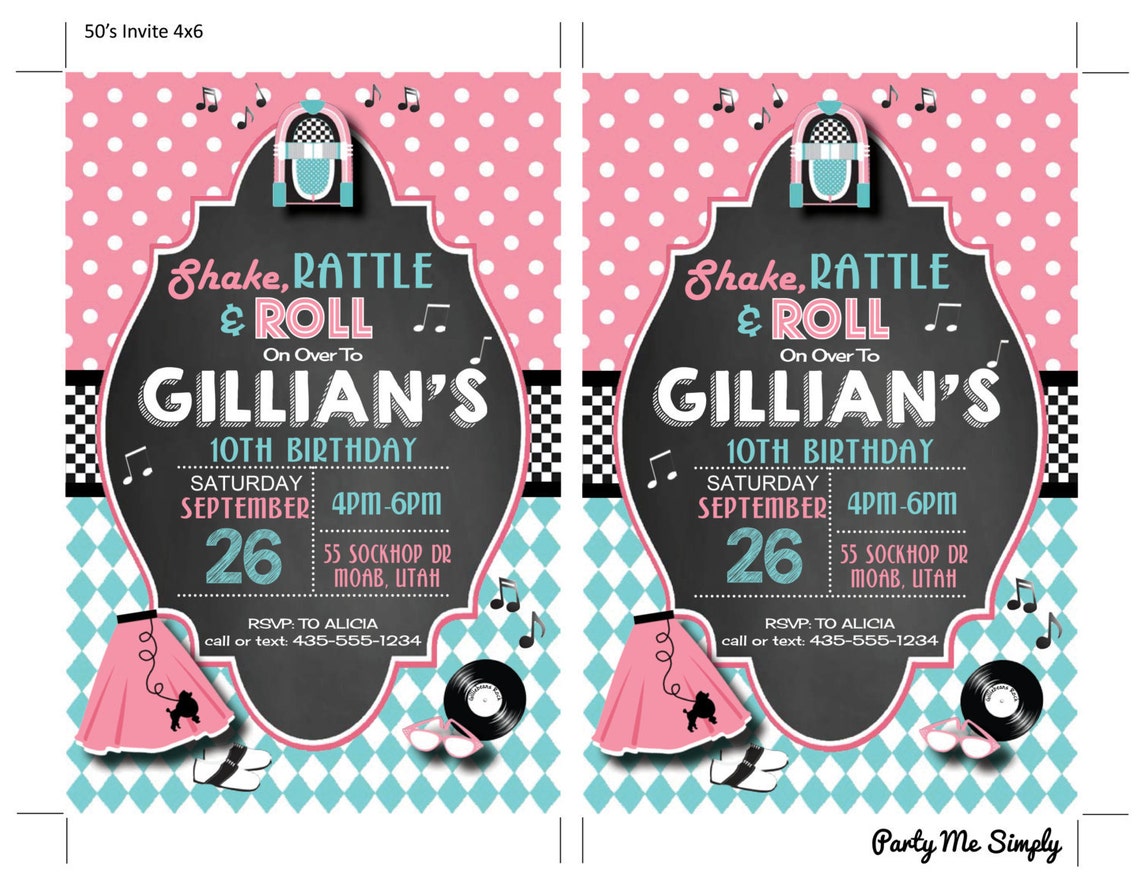 50's Style Retro Customizable Party Pack - Printable With EDITABLE Text ...