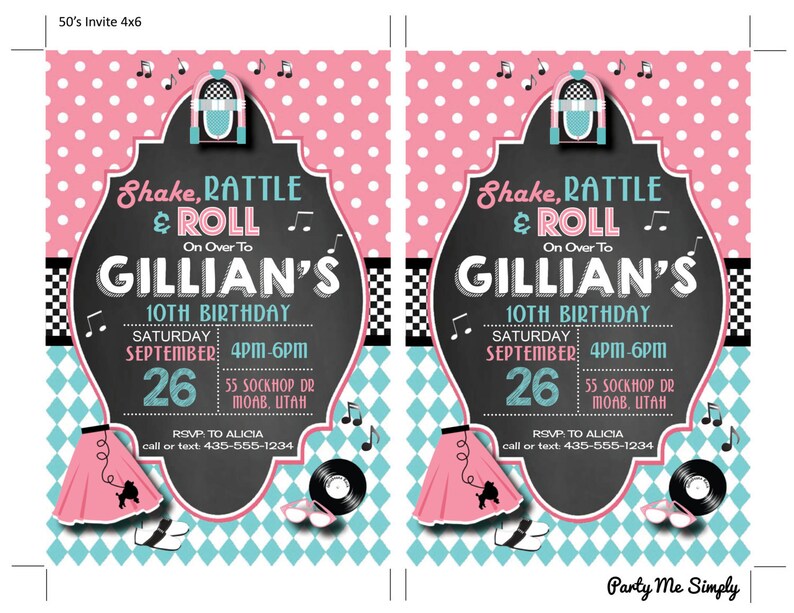 50's Style Retro Customizable Party Pack - Printable With EDITABLE Text ...