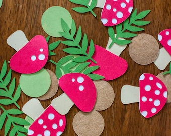 Mushroom Confetti, Woodland Theme Confetti, Baby Shower, Birthday Party, Toadstool Enchanted Forest Party (100 Pieces)