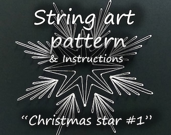 String art pattern & instructions "Christmas star #1" | String art tutorial | String art template | DIY string art | Christmas string art