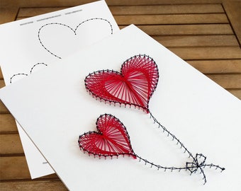 Schema per string art "Cuori di palloncini" / Modello per string art / Tutorial per string art / Fai da te per string art / Schemi per string art / *Solo schema*
