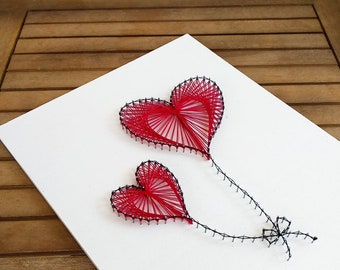 Schema e istruzioni per la string art "Cuori di palloncini / Schemi per la string art / Modello per la string art / Tutorial per la string art / Cuore per la string art