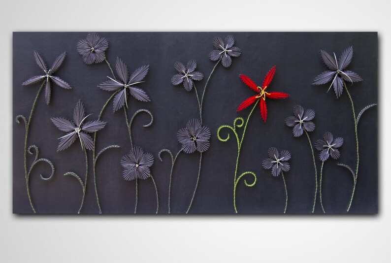 String art flowers Wall hanging Strings and nails art Etsy