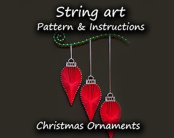 String art pattern & instructions "Christmas Ornaments" | String art tutorial | String art template | Christmas gift | Christmas string art