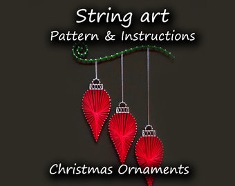 Schema e istruzioni per string art "Ornamenti natalizi" / Tutorial su string art / Modello per string art / Regalo di Natale / String art di Natale