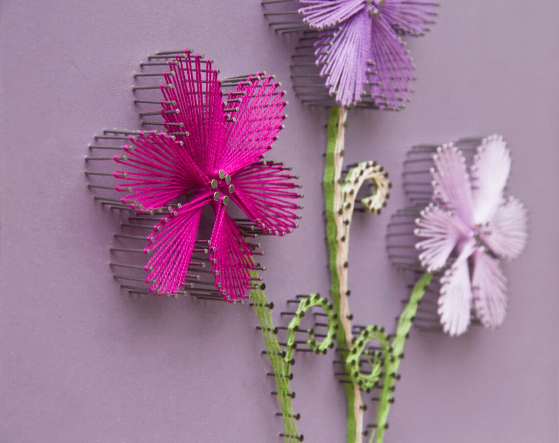 String Art Flowers Three Little Flowers Wall Hanging Etsy
