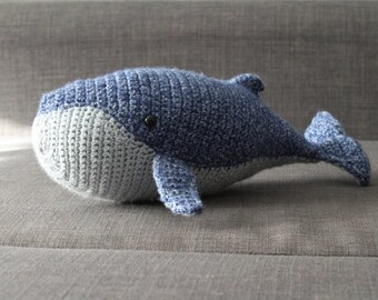 BIG Baby Blue HUMPBACK WHALE crochet amigurumi - Perfect for baby shower, personalised name, customizable color