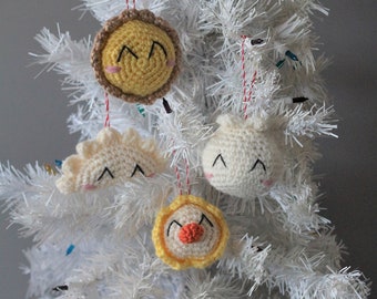 Amigurumi au crochet ornement Dim Sum - décoration de sapin de Noël, bao cuit à la vapeur, tarte aux œufs, boulette de pâte, Siu Mai, nouvel an chinois