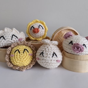 DIM SUM crochet amigurumi Steamed bao, Pork cha siu, Egg tart, Dumpling, Siu Mai, Chinese New Year, Bun in Oven, steamer, play food