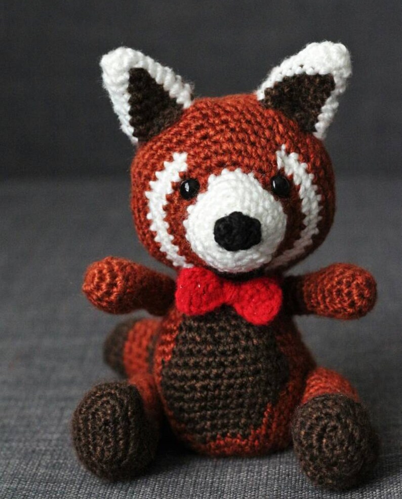 Aka the RED PANDA Crochet stuffie with Festive Red Scarf or Bowtie Giant Amigurumi size Available Bowtie