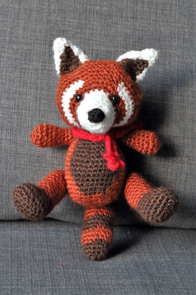 Aka the RED PANDA Crochet stuffie with Festive Red Scarf or Bowtie Giant Amigurumi size Available image 2