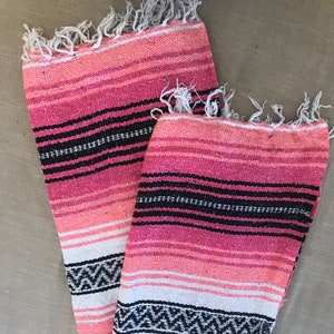 Pink, Melon, White and Black Mexican Blanket