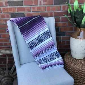 Purple, Lavender, White and Black Mexican Blanket