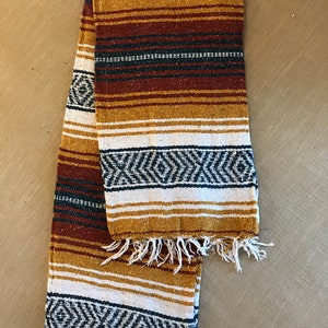 Navy, Rust, Gold and White Mexican Blanket