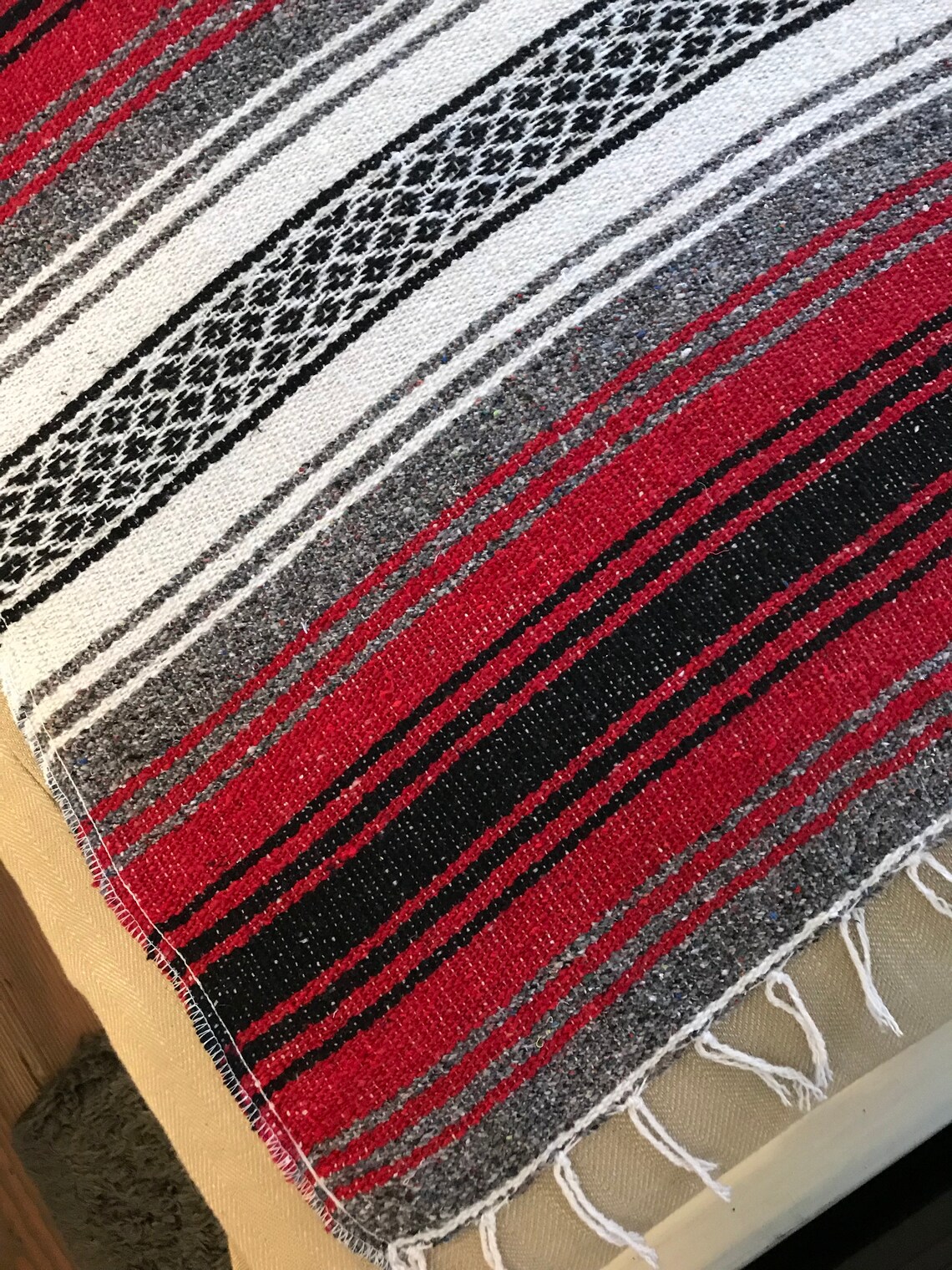 Red and Grey Mexican Blanket Etsy