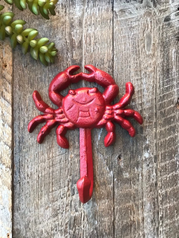 New England Red Crab Wall Hook. Made of Cast Iron and Shown in the Barn Red  Finish. 