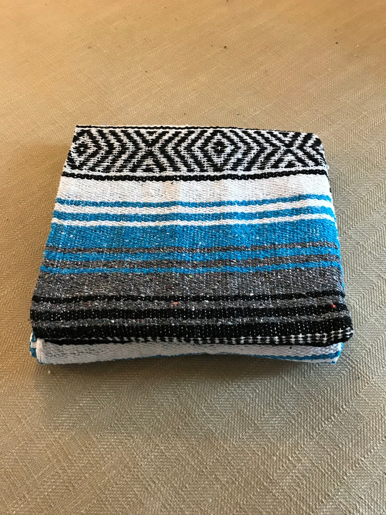Turquoise Charcoal Black and White Mexican Blanket Etsy