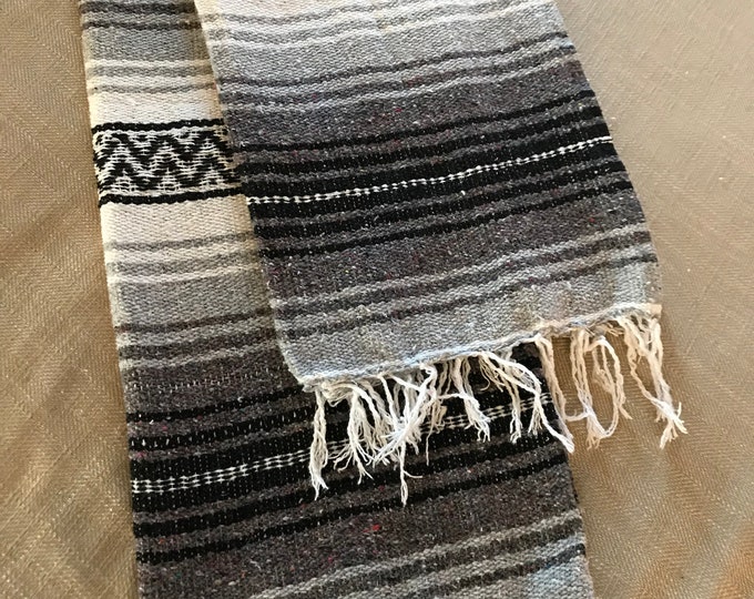 Silver Black Grey and White Mexican Blanket Etsy