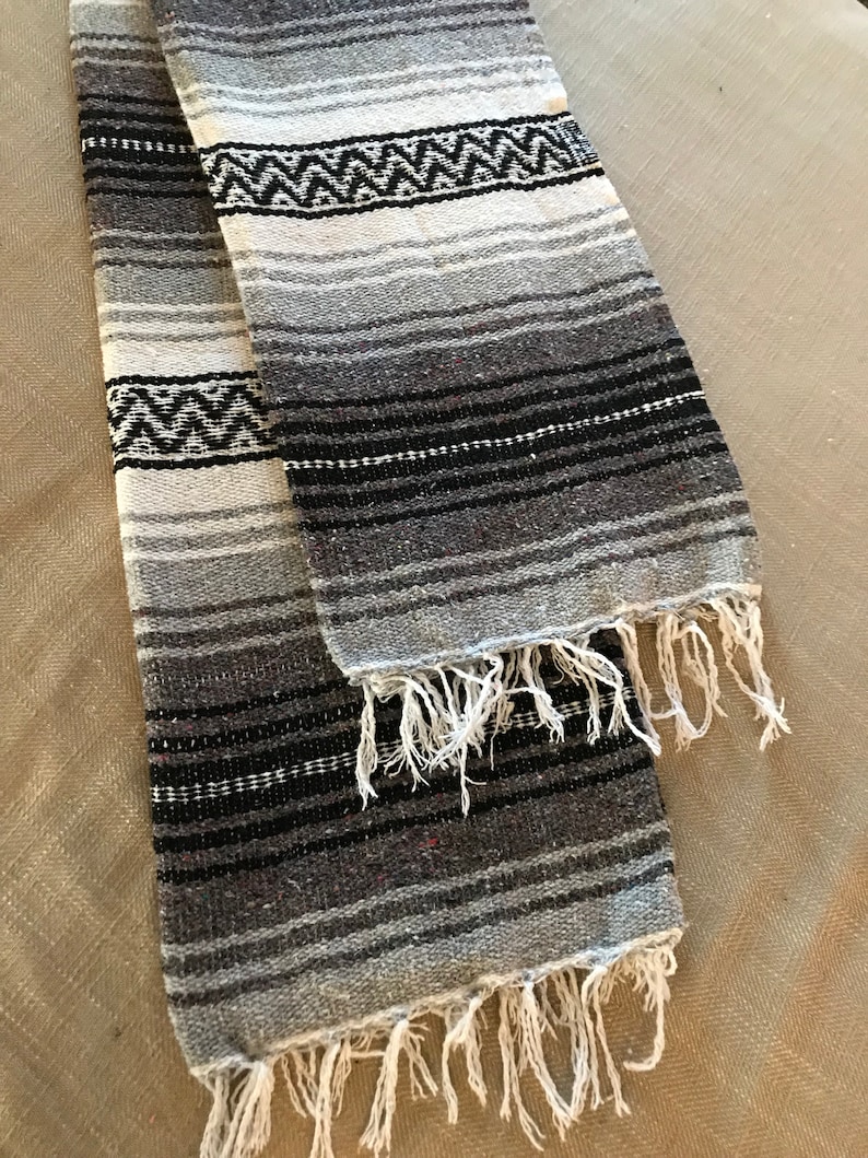 Silver Black Grey and White Mexican Blanket Etsy