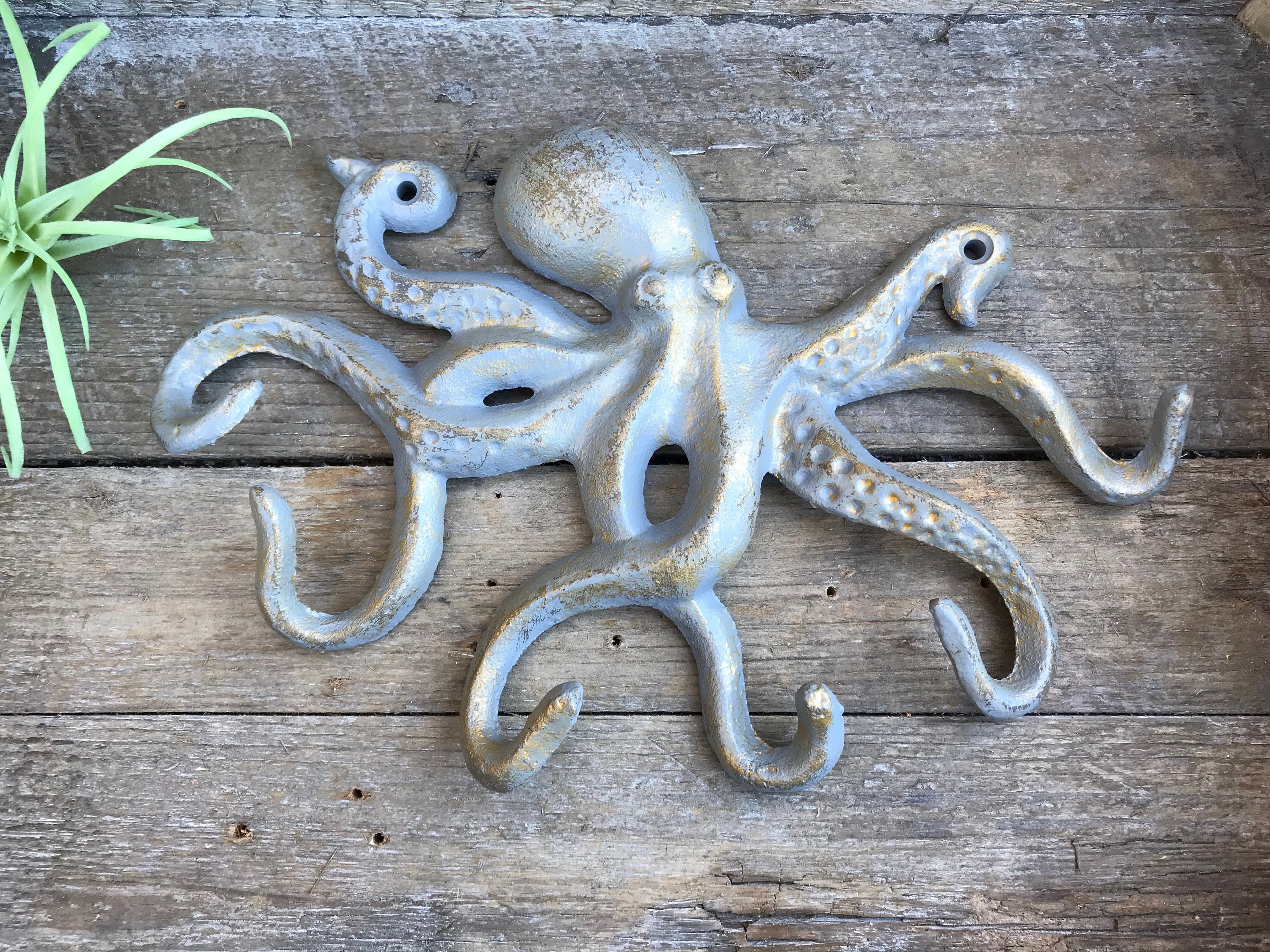 Sumnacon Decorative Cast Iron Octopus 6 Tentacles Wall Hook - Wall Mounted  Keys Hook Coat Rack Towels Holder Copper