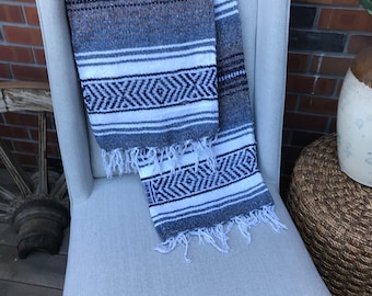 Slate Blue, Charcoal Grey, Navy with White Mexican Blanket