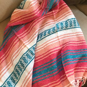 Coral Turquoise Melon Mexican Blanket