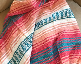 Coral Turquoise Melon Mexican Blanket