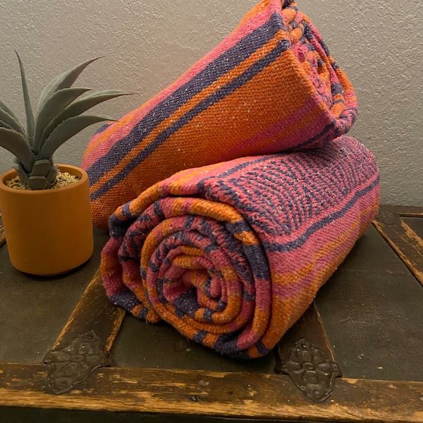 Premium Orange, Purple, and Pink Mexican Blanket