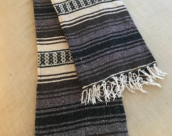 Chocolate, Tan, Ash Grey and Black Mexican Blanket