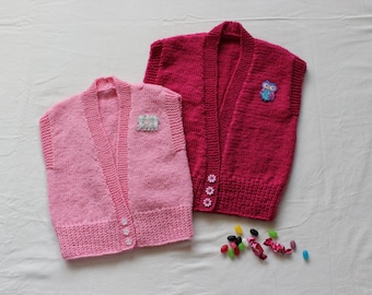 CHILDS  3 button  VEST 1612. stocking stitch in 8 ply, double knitting, 2 - 8 years, pdf knitting pattern, girls deep v vest, girls vest