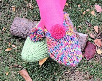 Adult Funky Chunky Slippers - 2823 - in 8 ply-using 2 strands - in 3 sizes, lounge slippers, slipper pattern, pdf pattern, knitted slippers