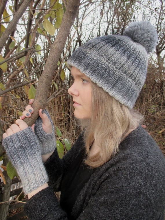 RIBBED BEANIE MITTS No 2827, ply with pom pom, double rib stitch, pdf  knitting pattern, double knit, hat, pom pom beanie, matching set
