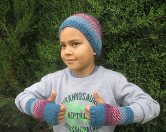 FAIRISLE BEANIE and fingerless mitts PDF knitting pattern, no. 1629, 8 ply, hat, beanie, matching set, fairisle hat, fingerless mitts