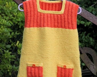 GIRLS - DRESS - 1610 - 8 ply, double knitting, girls dress with pockets, double knitting, pdf knitting pattern, knitted dress, rib, garter