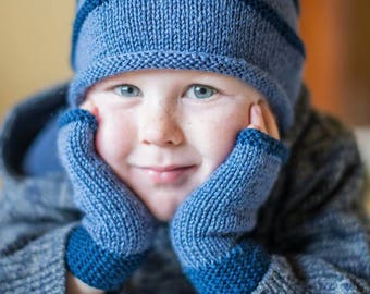 BEANIE AND Mitts PDF digital download knitting pattern, no. 1626, boys matching set, girls hat and mitts, fingerless mitts, 4 - 10 years