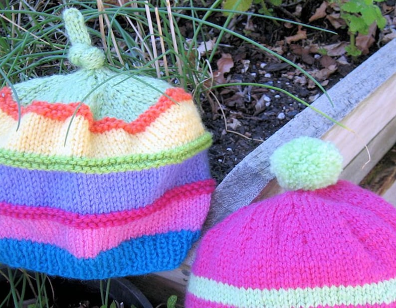 CHILDRENS HATS No 1616 knitted in 8 ply 2 styles pom pom Etsy