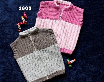 CHILDS - ZIPUP - VEST  knitted in 8 ply crew neck, pdf pattern, zip up vest, size 1 - 5 years, textured stitch, boys vest, girls vest