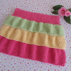 RUFFLE SKIRT digital download pattern CC02, 3 tier knitted skirt, 2 - 6 years, 8 ply, knitted mini skirt, seed stitch, elastic waist