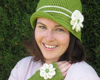 CROCHET CLOCHE Hat and fingerless mitts PDF digital download crochet pattern, no. 2832