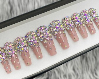 Pink Diamond Nails Etsy