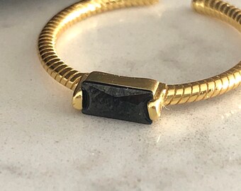 Blaire- Black Cubic Zirconia Ring, 14k Gold Plated, 925 Sterling Silver Ring, Gold statement Ring, Onyx Ring, Adjustable, Square ring, Ring