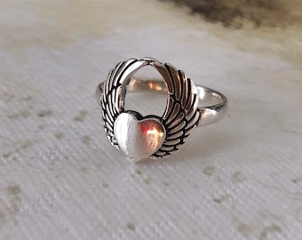 Braydin- Heart Angel Wing Ring, Heart Ring, Angel Ring, Angel Wing Ring, Angel Jewelry, Heart Jewelry, Street Style Ring, Heart With Wings