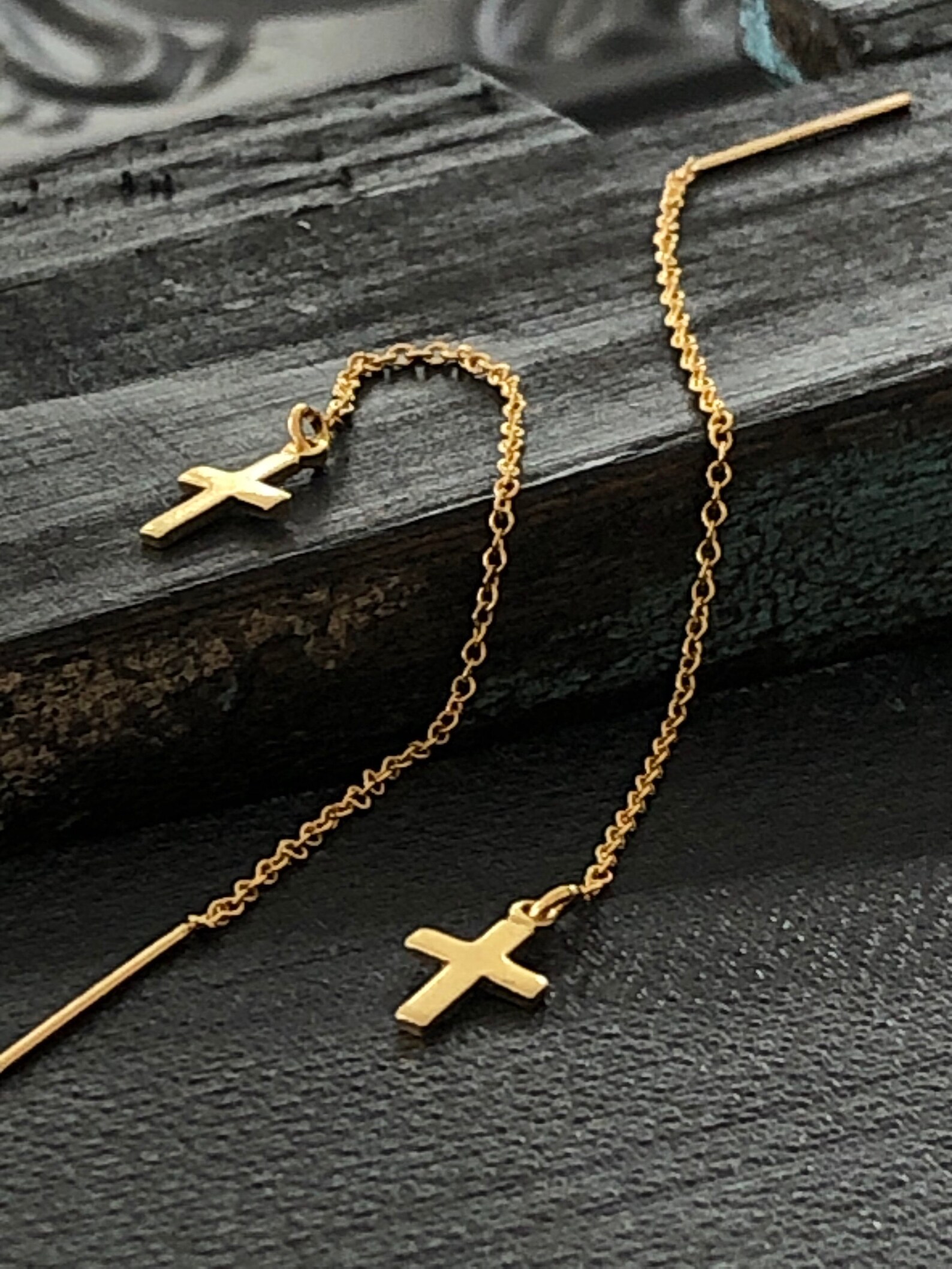 Scarlet Gold Cross threader earring cross thread earring Etsy