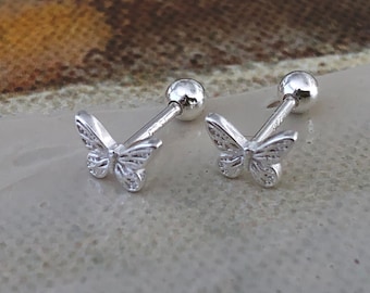 Eden- Tiny Butterfly Stud Earrings, ball back Earrings, Mini Stud Earrings, Stacking Earrings, Dainty Minimalist, Sterling Silver, 925