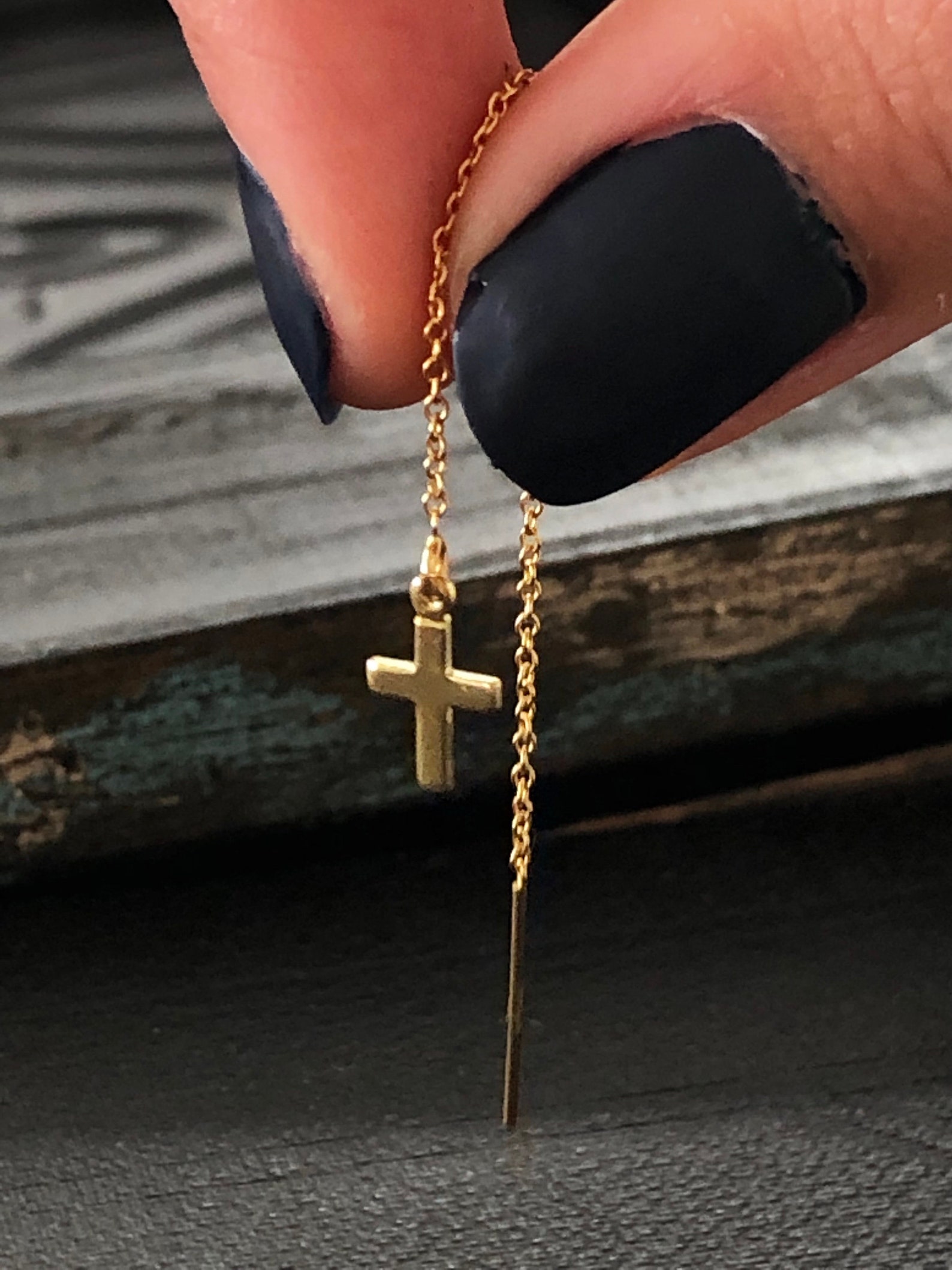 Scarlet Gold Cross Threader Earring Cross Thread Earring Etsy