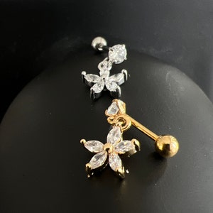 Roe- Flower Dangle Earrings, Cubic Zirconia Flower Earrings, Flower Earrings, Small Dangle Earrings, Flower Earrings, Cubic Zirconia, Flower