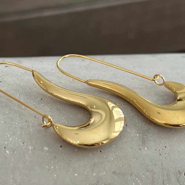 Kulture- Wave Statement Earrings, Statement Hoops, Gold Wave Hoops, Statement Earrings, Gold Statement Earrings, Teardrop earrings, Art Deco