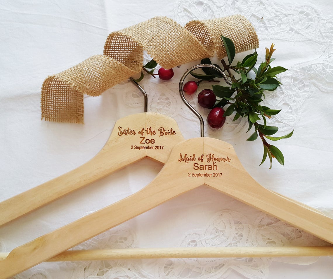 Personalised Laser Engraved Wooden Coat Hangers Bride Etsy Australia